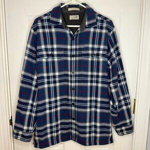 L.L. Bean Blue Scotch Plaid Lined Flannel Shirt Jacket Size Large *